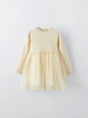 Zara Cream Long-Sleeve Tulle Dress for Girls